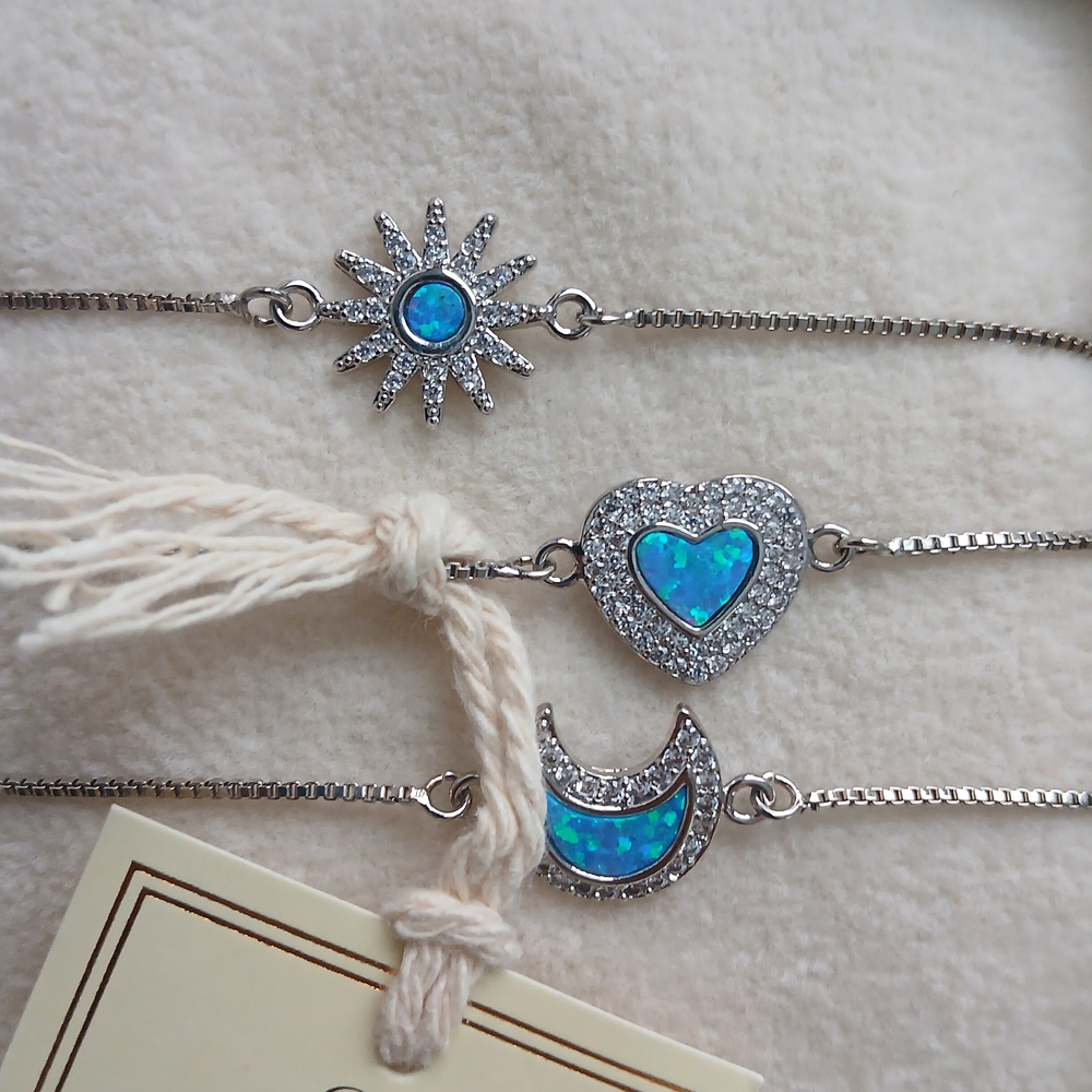 eye candy Silver Opal Sun Heart Moon Bracelet Set